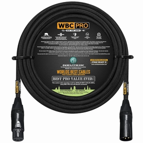 100 Foot - WBC-PRO-Quad Ultra-Silent Ultra-Flexible Balanced Star-Quad Cable with Neutrik Male & Female XLR Plugs & Black Tweed Jacket