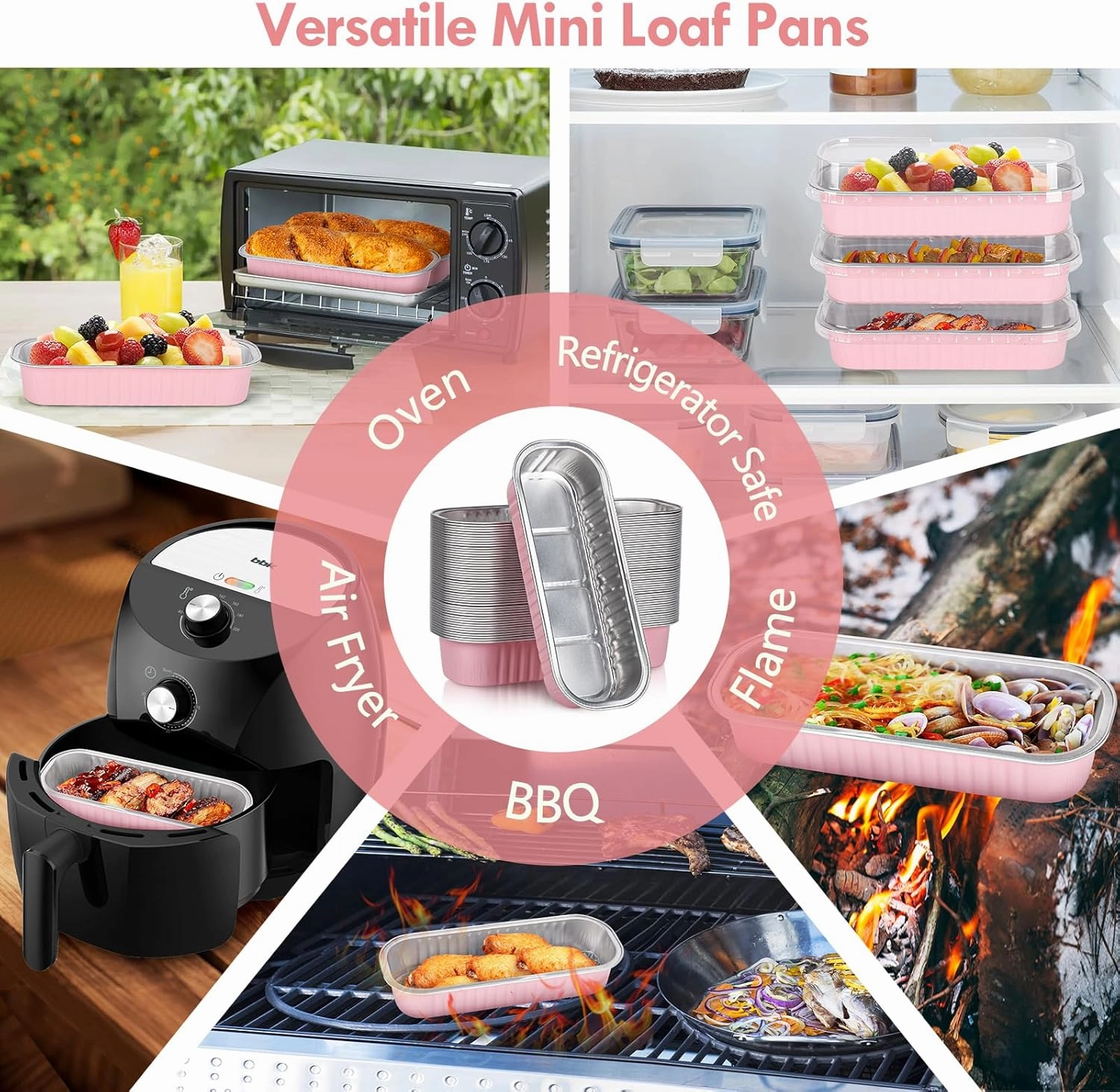 100 Pack Mini Loaf Pans with Lids and Spoons Sealing Sticker, 6.8oz Mini Cake Pans for Baking, Disposable Aluminum Foil Loaf Pans, Pink Loaf Baking Pans, Small Cake Containers With Lids