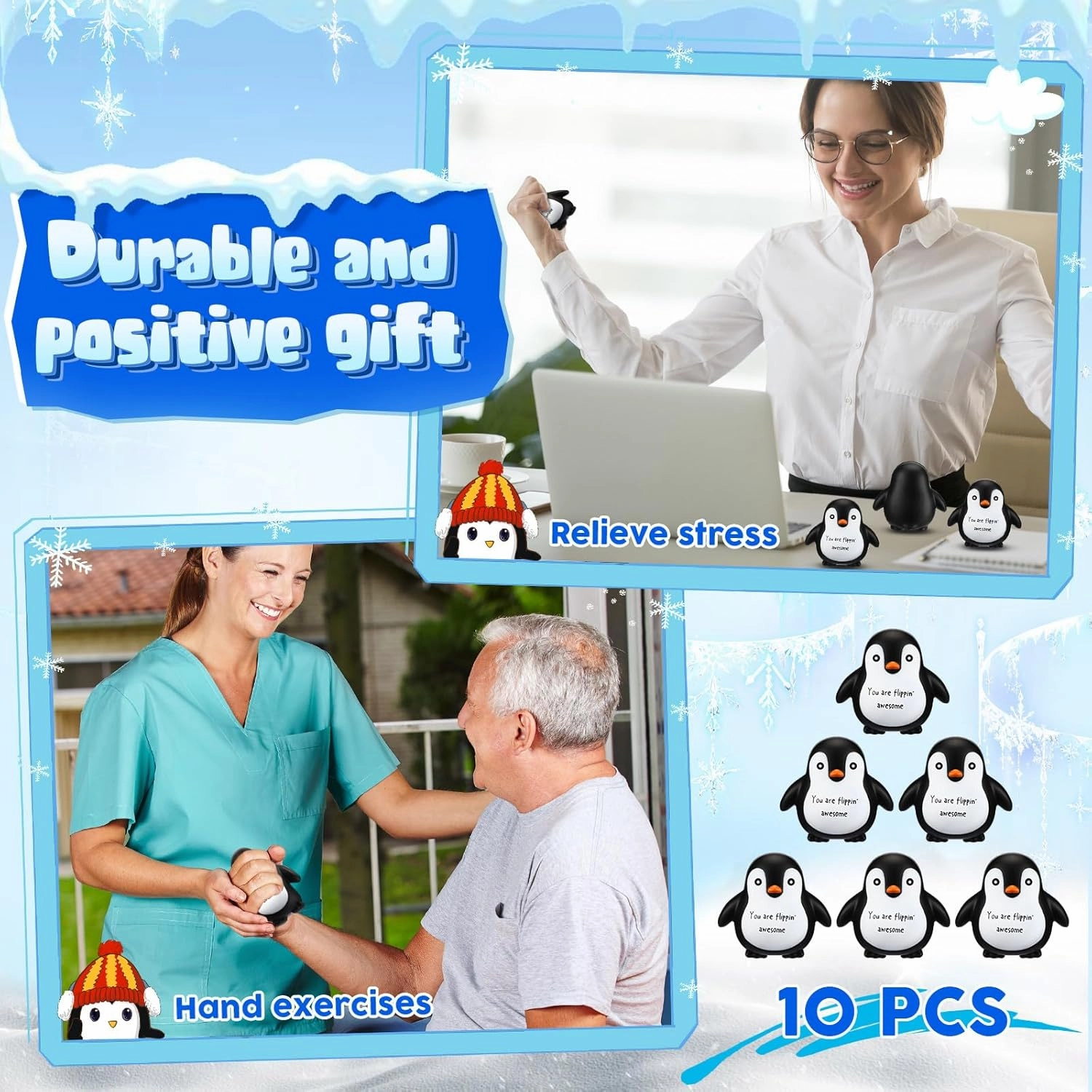 10 Pcs Positive Penguin Stress Balls Emotional Relief Squeeze Stretchy Fidget Inspirational Animal Stress Balls Funny Penguin Plush Toy for Student Coworker Employee Teacher Stuff Gift