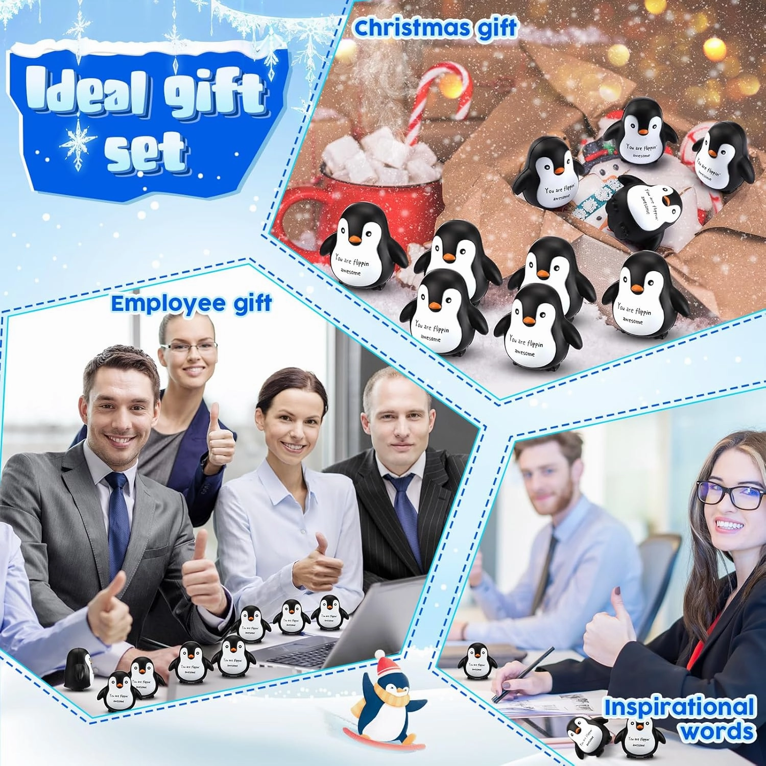 10 Pcs Positive Penguin Stress Balls Emotional Relief Squeeze Stretchy Fidget Inspirational Animal Stress Balls Funny Penguin Plush Toy for Student Coworker Employee Teacher Stuff Gift