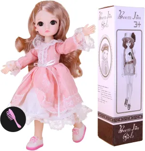 11" BJD Princess Girls Doll, 11 Inches Smart Doll with Clothes Shoes Wig DIY Toys Birthday Gift for Girls Kids(Pink)