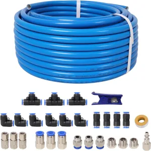 1/2 Inches Od × 60 Feet Pu Air Tube Kit – Industrial Quick Connect Coupler & Plug, Blue Tubing For Garage Air Compressor Accessories