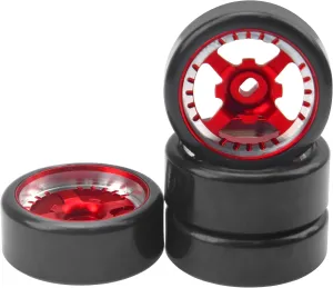 1/28 RC Drift Wheels Metal Rims Plastic Tires Compatible with Wltoys K969 K989 P929 Kyosho Mini-Z Mini-Q 1/28 RC Drift Tires (Red)