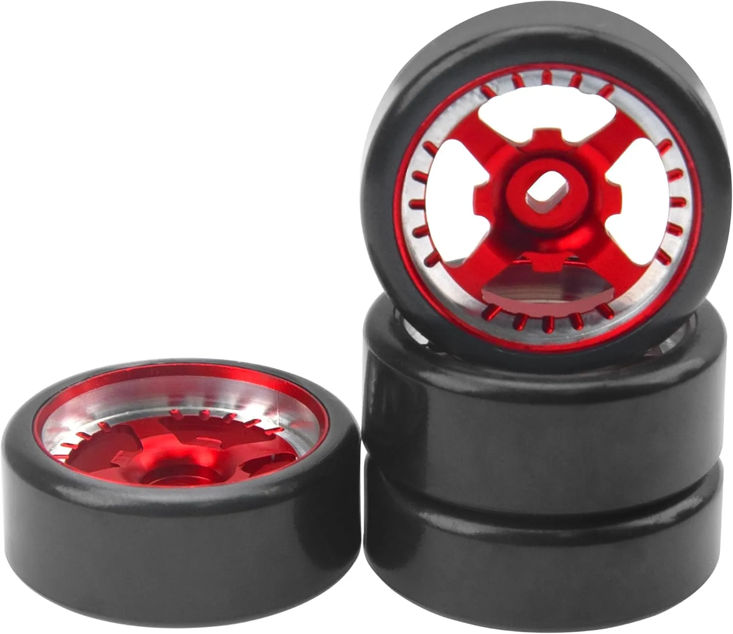 1/28 RC Drift Wheels Metal Rims Plastic Tires Compatible with Wltoys K969 K989 P929 Kyosho Mini-Z Mini-Q 1/28 RC Drift Tires (Red)