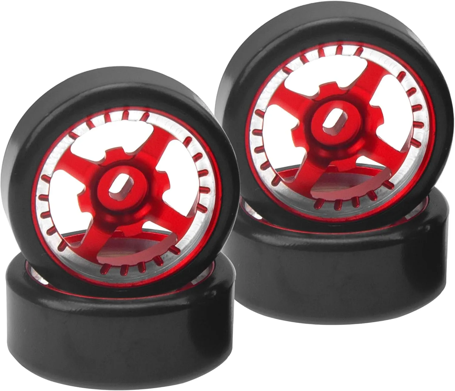 1/28 RC Drift Wheels Metal Rims Plastic Tires Compatible with Wltoys K969 K989 P929 Kyosho Mini-Z Mini-Q 1/28 RC Drift Tires (Red)
