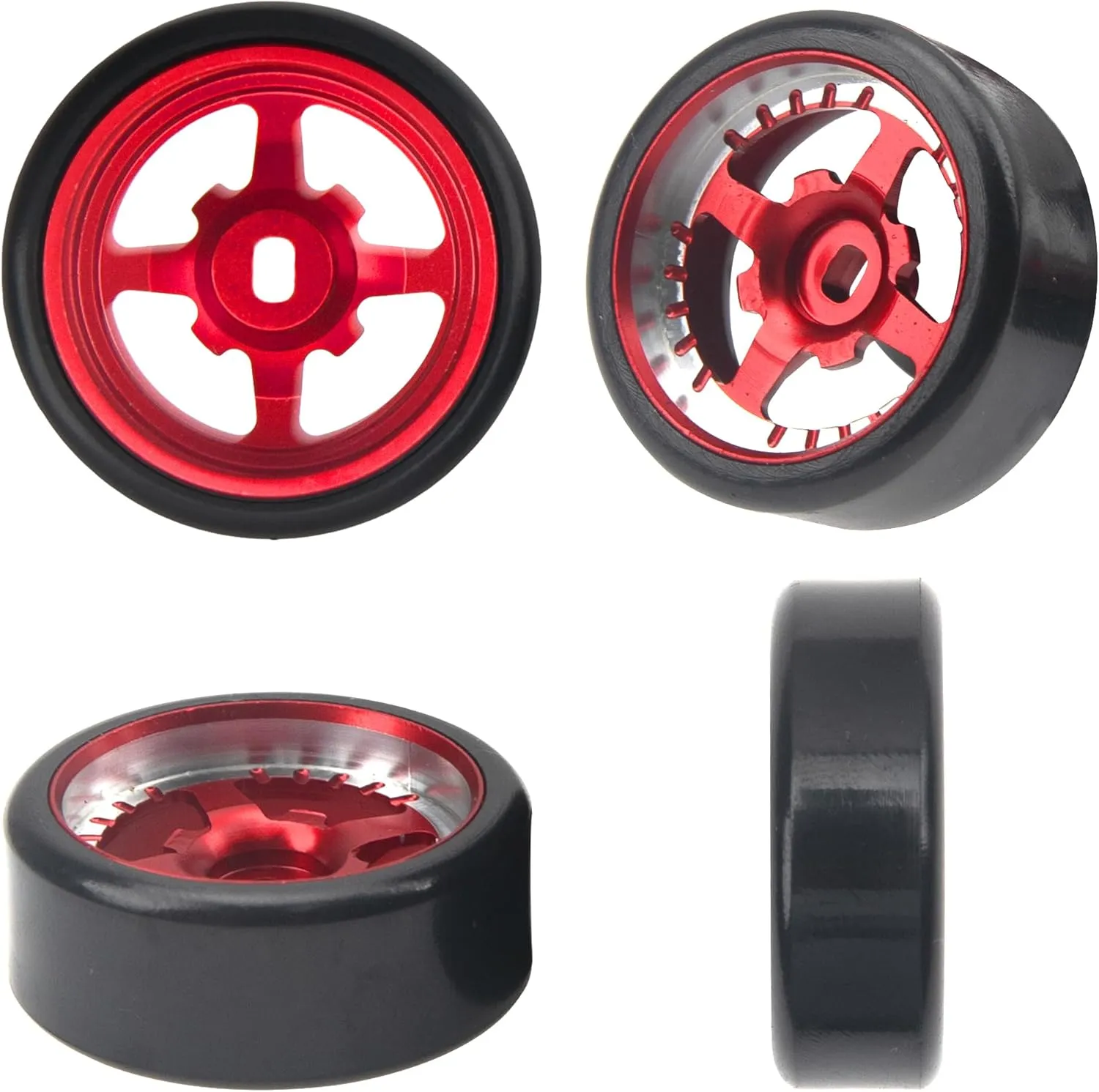 1/28 RC Drift Wheels Metal Rims Plastic Tires Compatible with Wltoys K969 K989 P929 Kyosho Mini-Z Mini-Q 1/28 RC Drift Tires (Red)