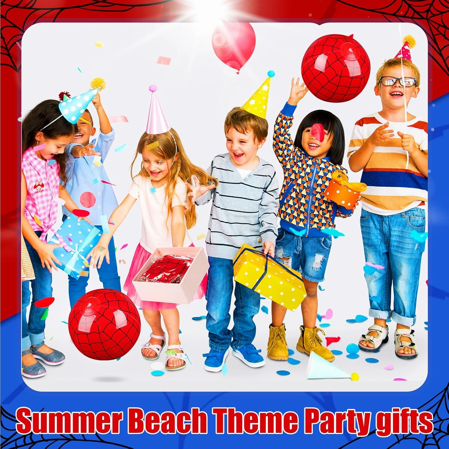 12 Pack Spider Web Themed Beach Ball for Kids 7.87" Bulk for Summer Pool and Beach Game Gifts Blue and Red Spider Web Birthday Party Supplies End of The Year Class Party Decorations Favor