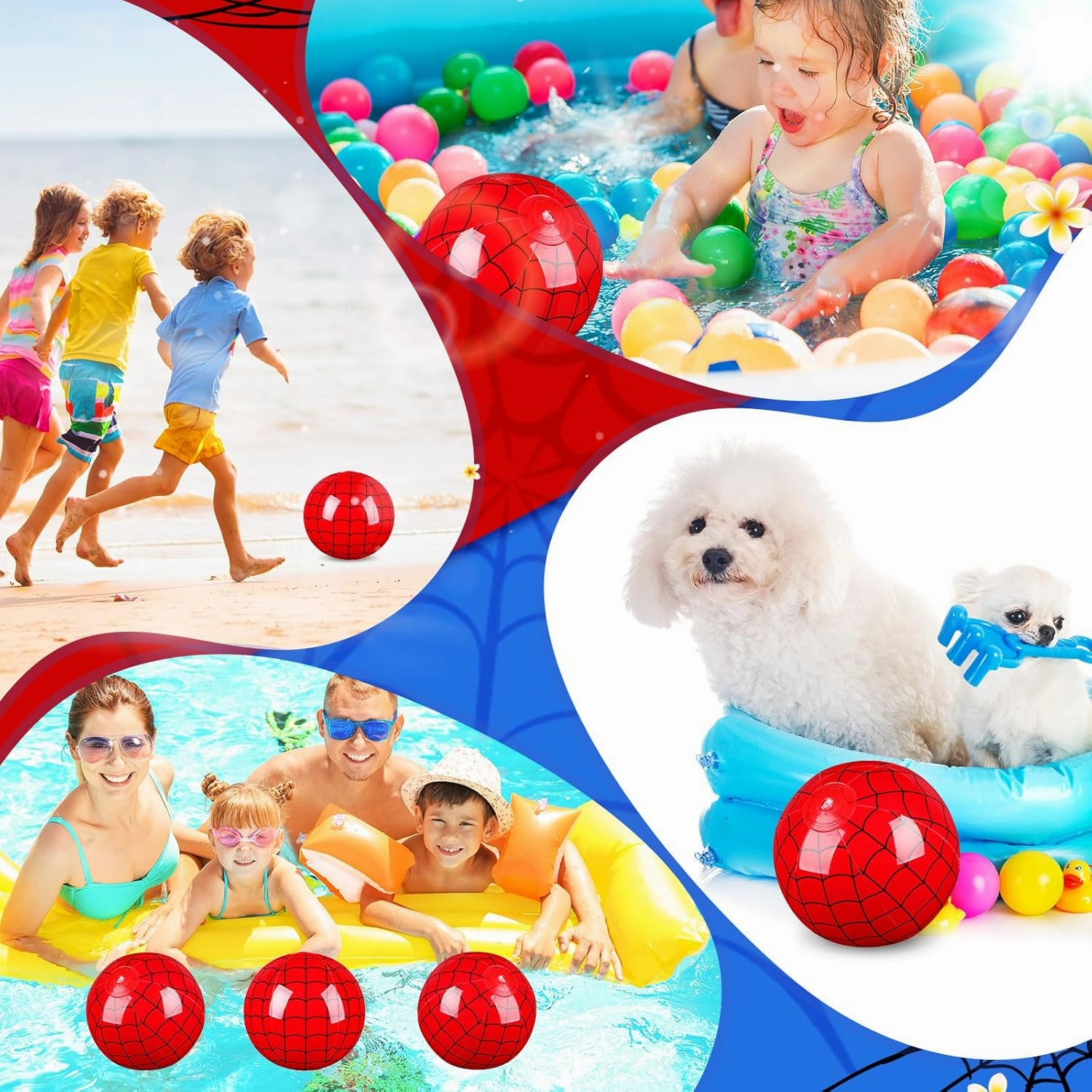 12 Pack Spider Web Themed Beach Ball for Kids 7.87" Bulk for Summer Pool and Beach Game Gifts Blue and Red Spider Web Birthday Party Supplies End of The Year Class Party Decorations Favor