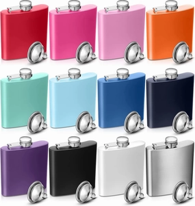 12 Pcs Stainless Steel Hip Flask for Liquor Bulk Leak Proof Stainless Steel Flask Set with 12 Pcs Funnel for Alcohol Women Men Bridesmaid Groomsmen Party Wedding Birthday Gift, Colorful (8 oz)