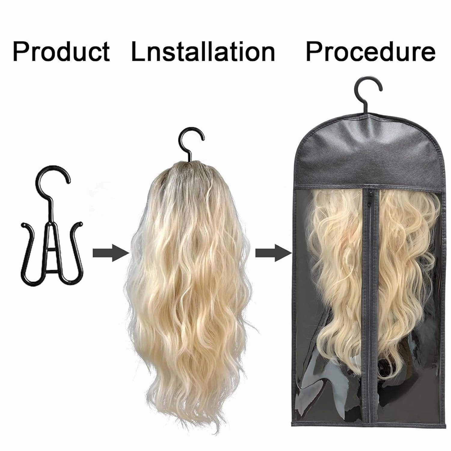 12-PCS Wig Storage Bags with Hangers – Premium Hair Extension Organizer for Multiple Wigs, 60cm x 30cm Dust-Proof Closet Savers (Black)