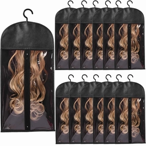 12-PCS Wig Storage Bags with Hangers – Premium Hair Extension Organizer for Multiple Wigs, 60cm x 30cm Dust-Proof Closet Savers (Black)