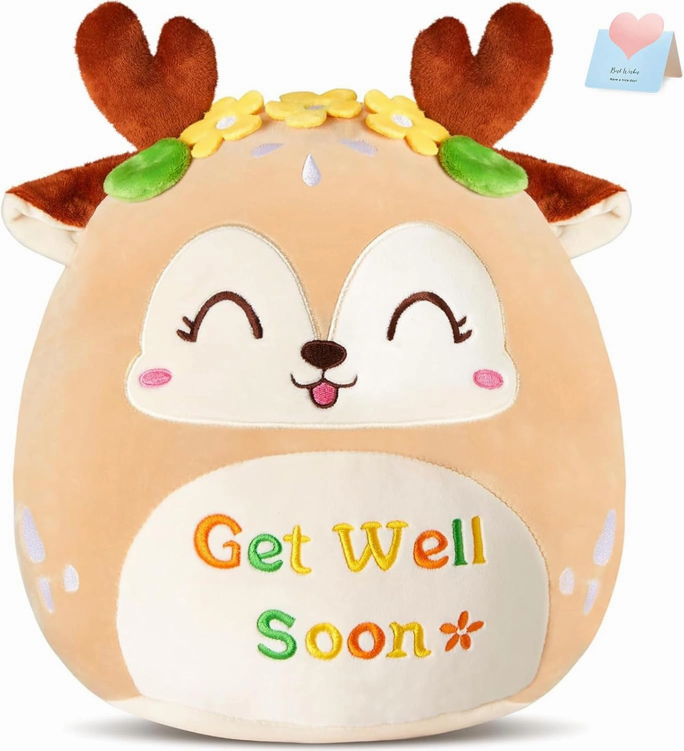 12" Get Well Soon Sika Deer Plush Pillow,Soft Deer Plushie,Cute Stuffed Animals Hugging Pillow,Get Well Soon Gift for Women Girls Kids Patient Feel Better Plush Toy