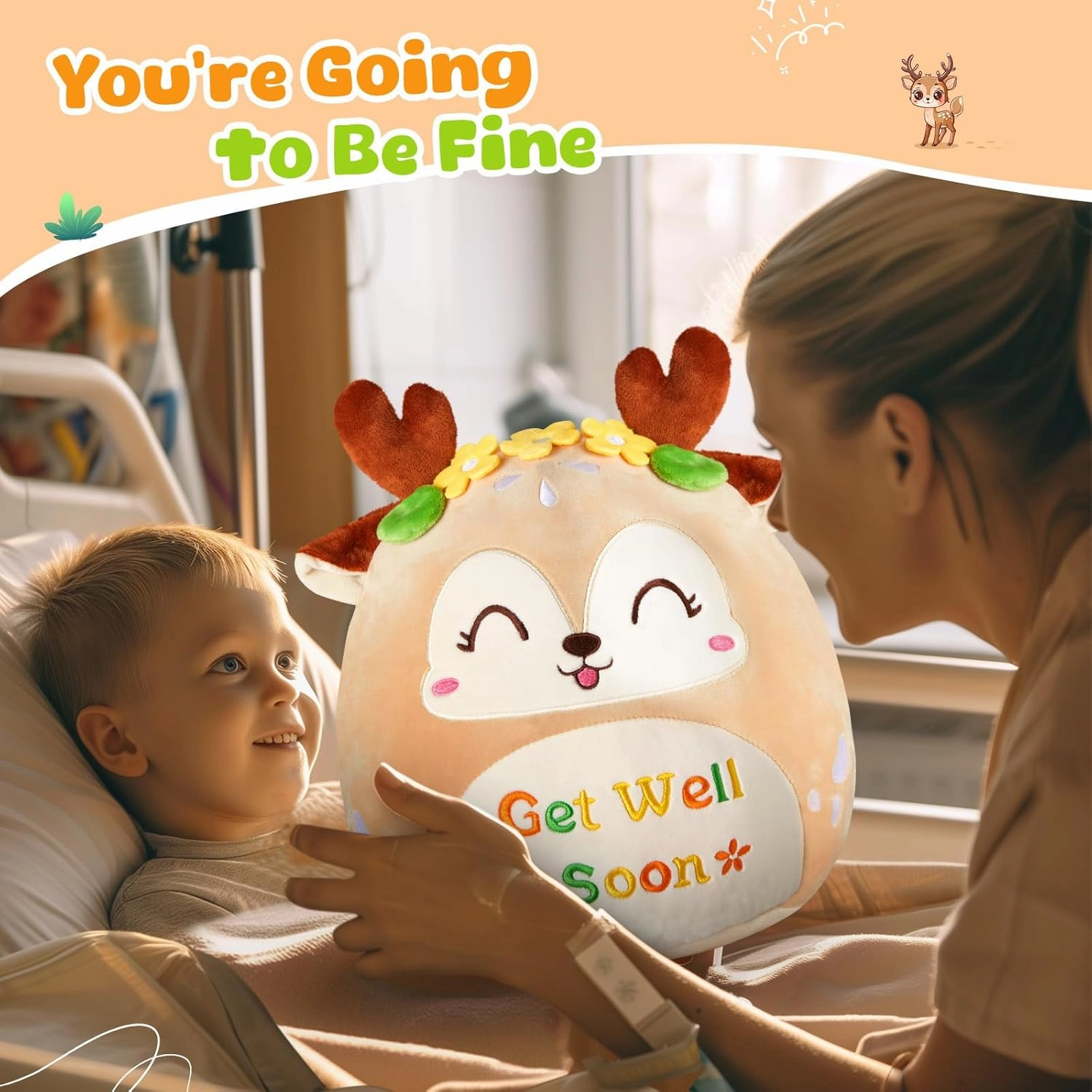 12" Get Well Soon Sika Deer Plush Pillow,Soft Deer Plushie,Cute Stuffed Animals Hugging Pillow,Get Well Soon Gift for Women Girls Kids Patient Feel Better Plush Toy