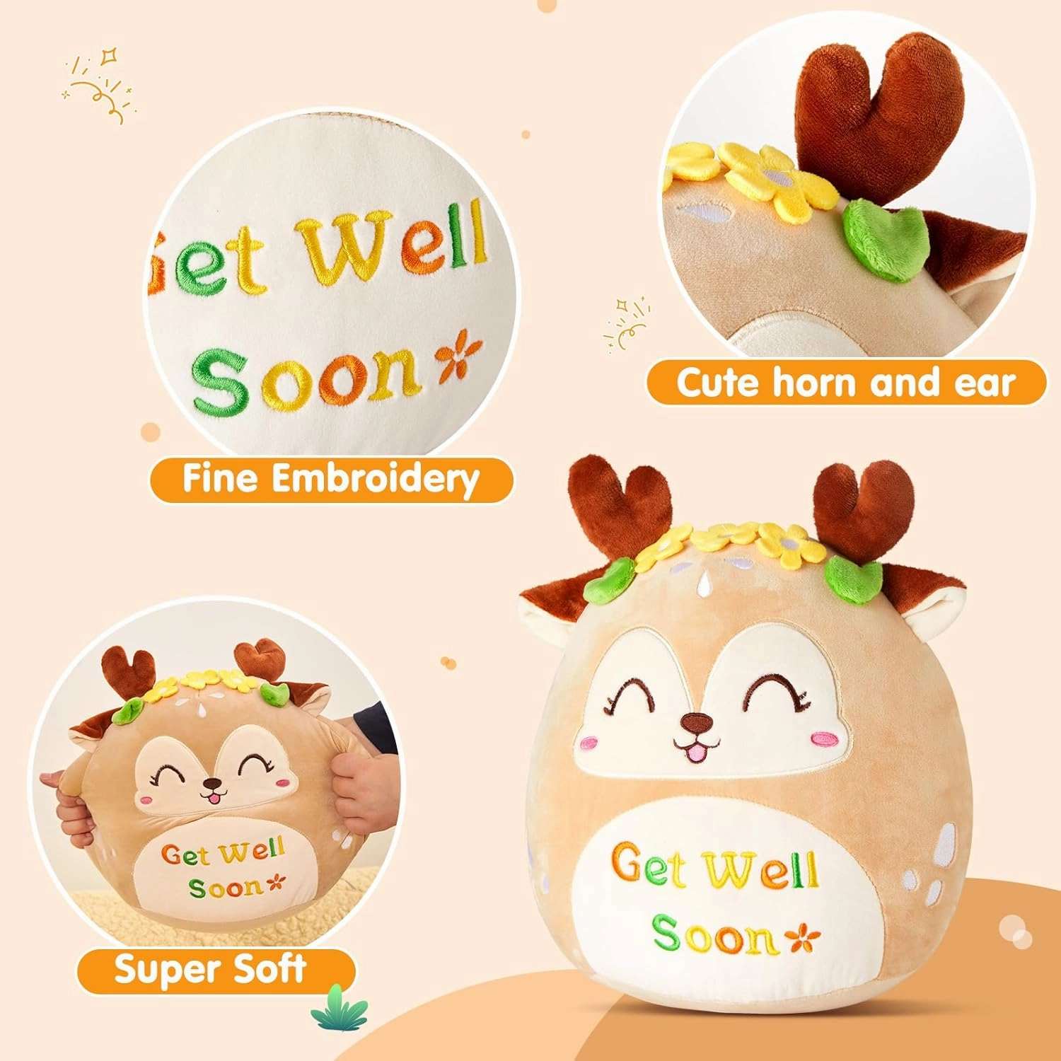 12" Get Well Soon Sika Deer Plush Pillow,Soft Deer Plushie,Cute Stuffed Animals Hugging Pillow,Get Well Soon Gift for Women Girls Kids Patient Feel Better Plush Toy