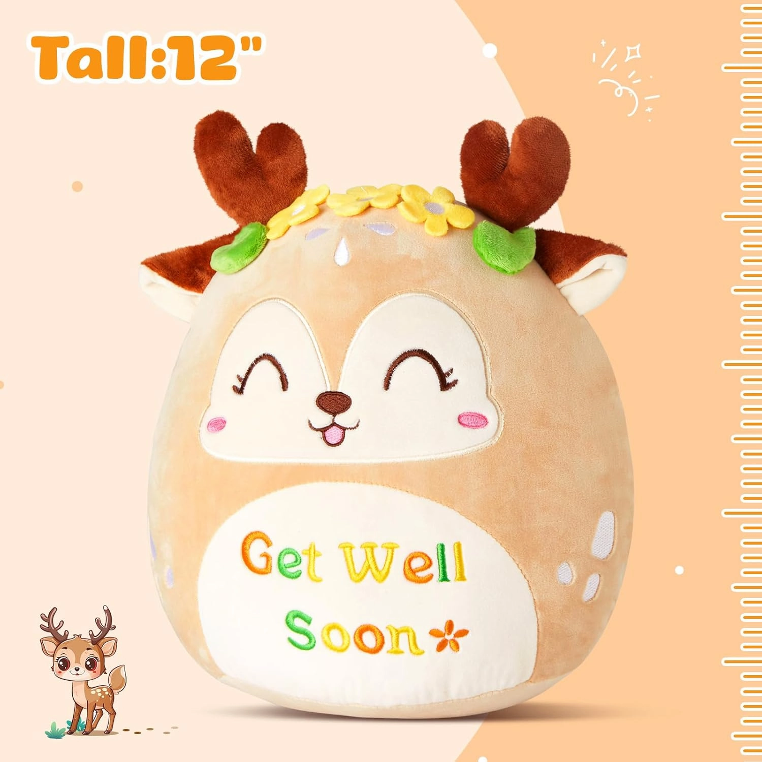 12" Get Well Soon Sika Deer Plush Pillow,Soft Deer Plushie,Cute Stuffed Animals Hugging Pillow,Get Well Soon Gift for Women Girls Kids Patient Feel Better Plush Toy