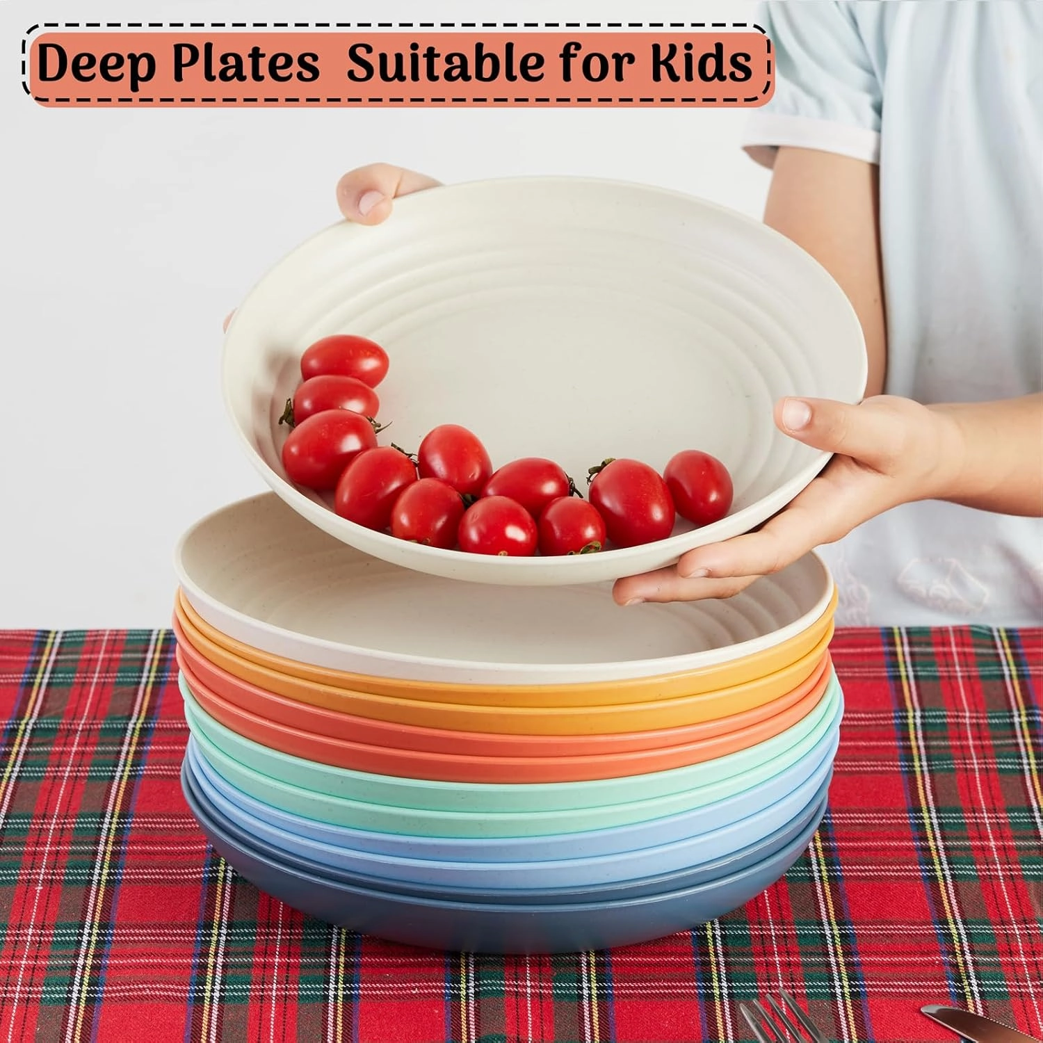 12PCS Unbreakable Dinner Plates, Dishwasher & Microwave Safe Plastic Plates Reusable, Lightweight Wheat Straw Plates for kitchen (Dopamine, 9 IN)