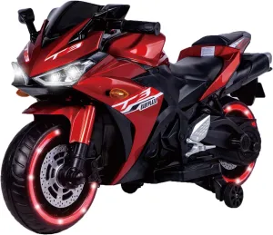 12V Kids Ride On Motorcycle Toy,Electric Ride On Motorcycle with Training Wheels,Toddler Motorcycle for Ride On Toys with Manual Throttle,Lighting Wheels,Music,USB,Gift for Children Boys Girls (Red)