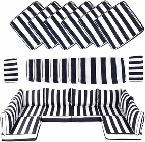14 Piece Outdoor Patio Cushion Cover Replacement, Waterproof Patio Cushion Covers, Outdoor Furniture Cushion Covers Set for 6 Seat Wicker Rattan Sofa (Balck White Striped, 25.6 * 25.6 * 4 inch)