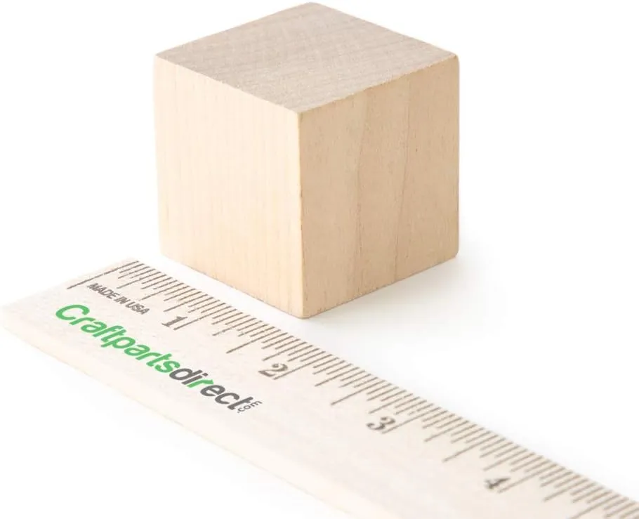 1.5 inch Wood Blocks - Natural Unfinished Craft Wooden Cubes -by CraftpartsDirect - 24 Pack