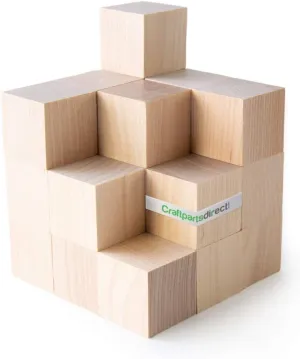 1.5 inch Wood Blocks - Natural Unfinished Craft Wooden Cubes -by CraftpartsDirect - 24 Pack