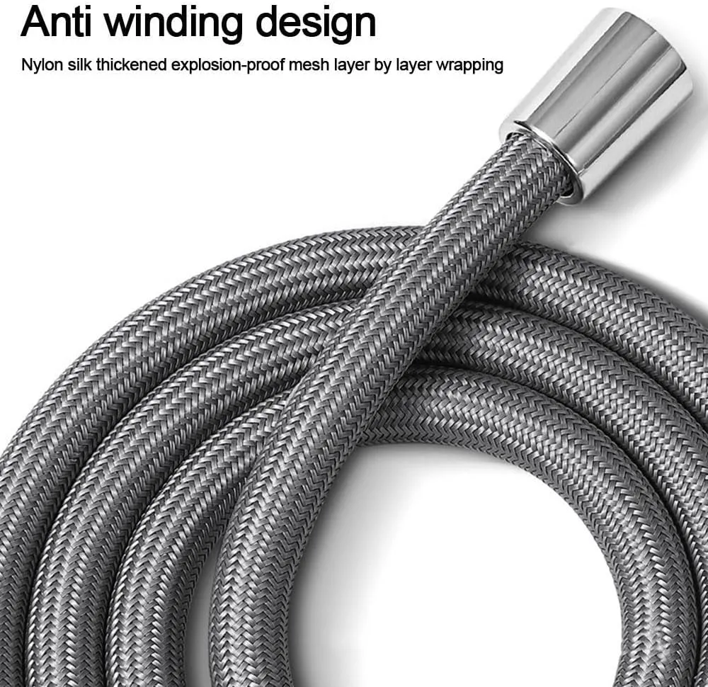 1.5/2.0 Meter Anti Winding Flexible Nylon Shower Hose GI/2 Universal Interface Bath Shower High Pressure Durable Pipe,black,2meter,1 PC