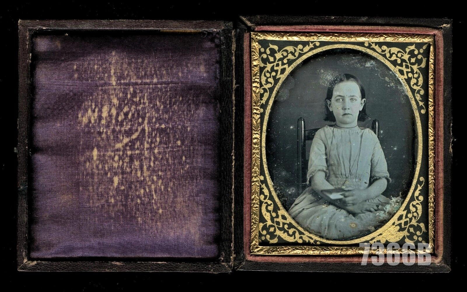 1840s Philadelphia Style Paper Mat Daguerreotype Little Girl Holding Book 1/6