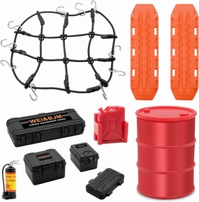 1/24 Crawler Car Decoration Simulation Decoration Mini Luggage Net/Recovery Board/Oil Drum/Fire Extinguisher/Toolbox for 1/18 TRX4M 1/24 Axial SCX24 RC Crawler Accessories