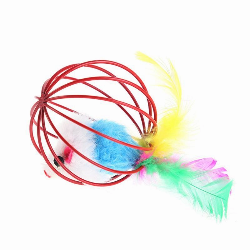1 Pcs Cat Toy Stick Feather Wand with Bell Mouse Cage Toys Plastic Artificial Colorful Cat Teaser Toy Pet Supplies Random Color Hollow Balls with Feather Tail Kitten Chase Pounce Toy Cat Feather Toy