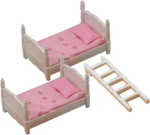 1set Miniature Bunk Bed Dollhouse Furniture Cute Dual-Level Bed Model for Boys and Girls Room Bedroom Decor Mini Furniture Accessory for Dolls and Mini House Layouts