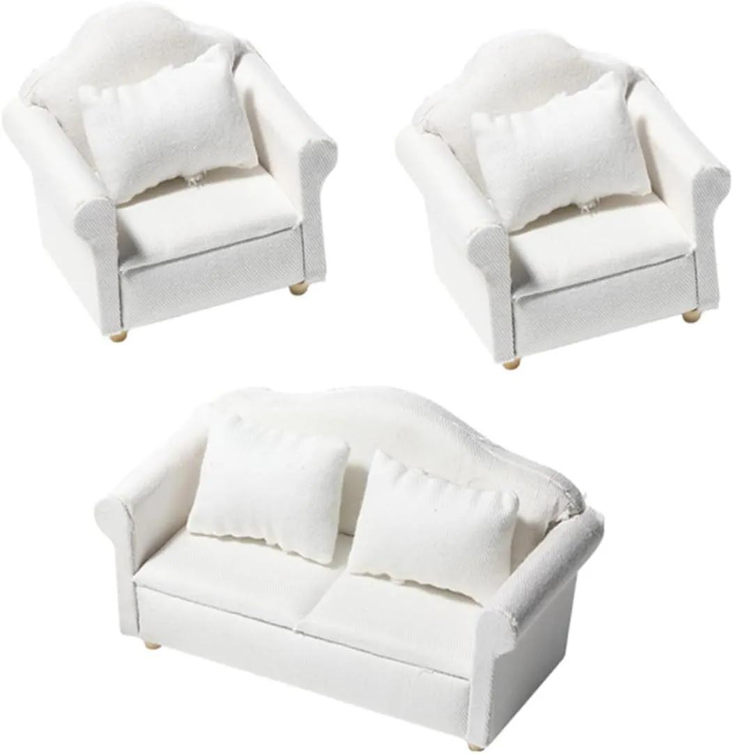 1set Miniature Sofa with Pillows Dollhouse Furniture Model for Living Room Decoration Cute Compact Design for Mini House Supplies
