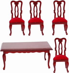 1set Scale Vintage of for Accessories and Miniature Decoration Model/Dollhouse Chair Table Mini Chairs Retro Wooden Dining House Tiny Room Furniture