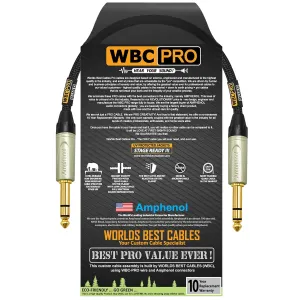 2 Foot - WBC-PRO-Quad Ultra-Silent Ultra-Flexible Balanced Star-Quad Cable with Amphenol QS3P-AU ¼ Inch (6.35mm) Gold Straight TRS Stereo Phone Plugs & Black Tweed Jacket