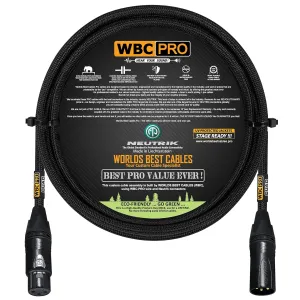 2 Foot - WBC-PRO-Quad Ultra-Silent Ultra-Flexible Balanced Star-Quad Cable with Neutrik Male & Female XLR Plugs & Black Tweed Jacket