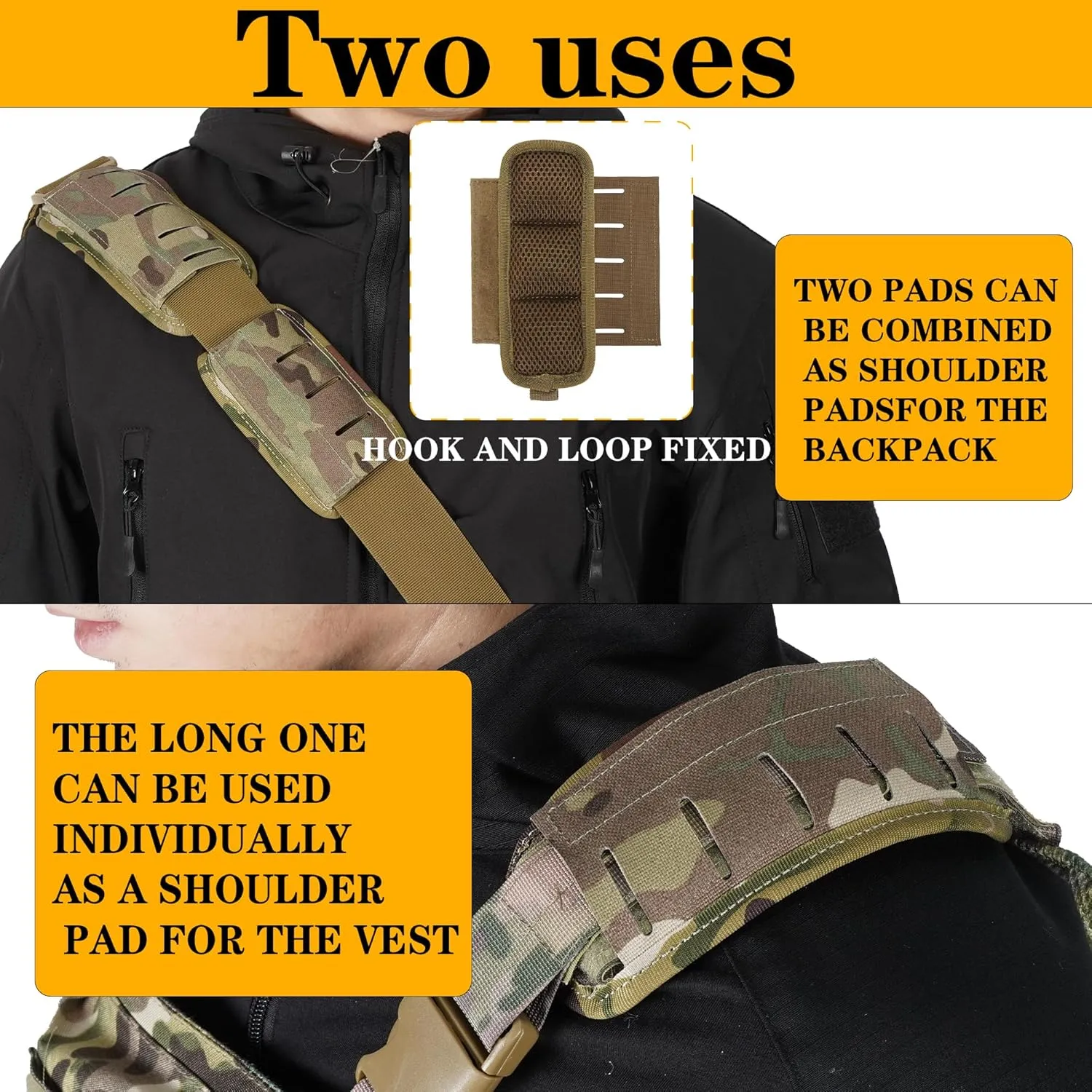 2-in-1 Tactical MOLLE Plate Carrier & Backpack Shoulder Pads - Adjustable, Padded, 500D Nylon, Durable Outdoor Gear for Men & Women