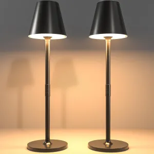 2 Pack LED CordlessTable Lamp,4000mAh Rechargeable Battery Desk lamp,3 Level Brightness Night Light,Minimalist Design, for Couple Dinner/Coffee Table/Restaurant/Bedroom(Black 2pack)