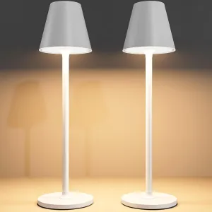 2 Pack LED CordlessTable Lamp,4000mAh Rechargeable Battery Desk lamp,3 Level Brightness Portable Light, Minimalist Design, for Couple Dinner/Coffee Table/Restaurant/Bedroom(White 2pack)