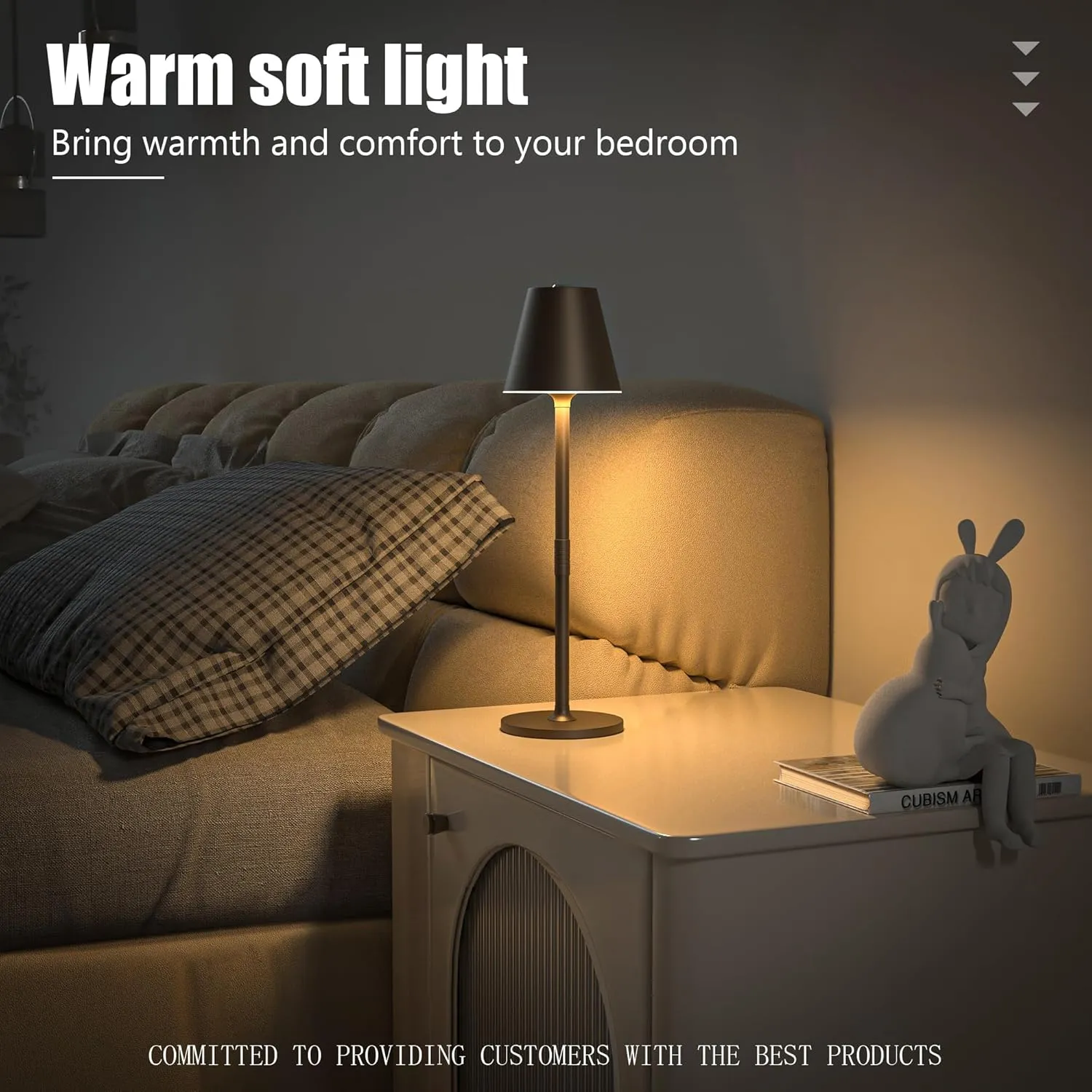 2 Pack LED CordlessTable Lamp,4000mAh Rechargeable Battery Desk lamp,3 Level Brightness Portable Night Light, Minimalist Design, for Couple Dinner/Coffee Table/Restaurant/Bedroom(2Pack Khaki)