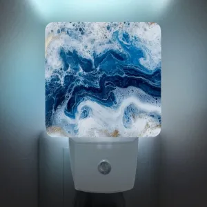 2 Pack Plug-in Night Lights - Automatic Sensor Dusk-to-Dawn LED Warm Sweet Wall Nightlight for Home, Bedroom, Kitchen, Hallway (Blue Ocean Wave)