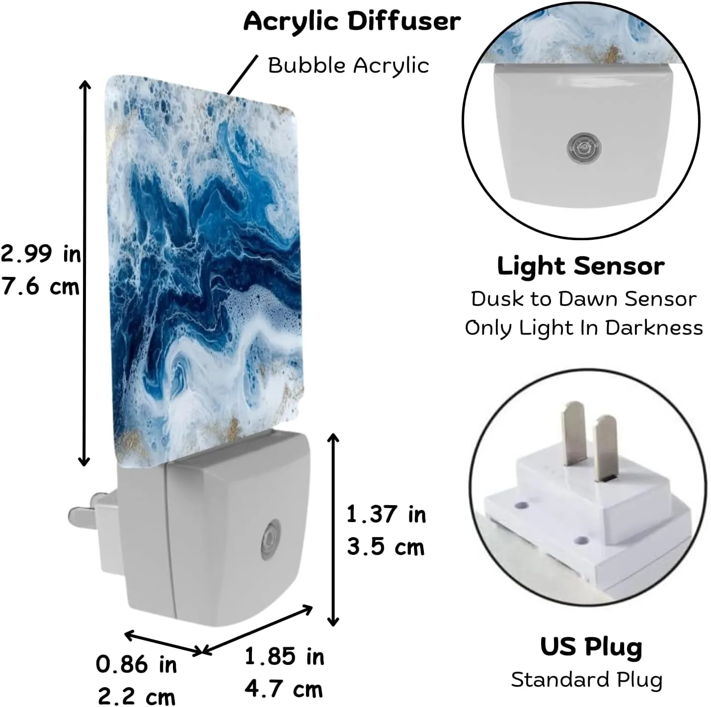 2 Pack Plug-in Night Lights - Automatic Sensor Dusk-to-Dawn LED Warm Sweet Wall Nightlight for Home, Bedroom, Kitchen, Hallway (Blue Ocean Wave)