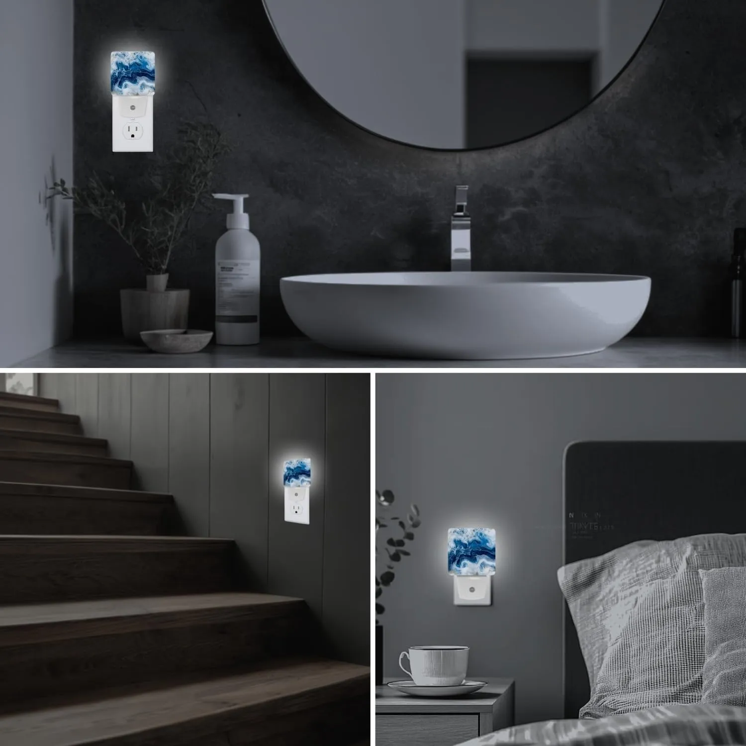 2 Pack Plug-in Night Lights - Automatic Sensor Dusk-to-Dawn LED Warm Sweet Wall Nightlight for Home, Bedroom, Kitchen, Hallway (Blue Ocean Wave)