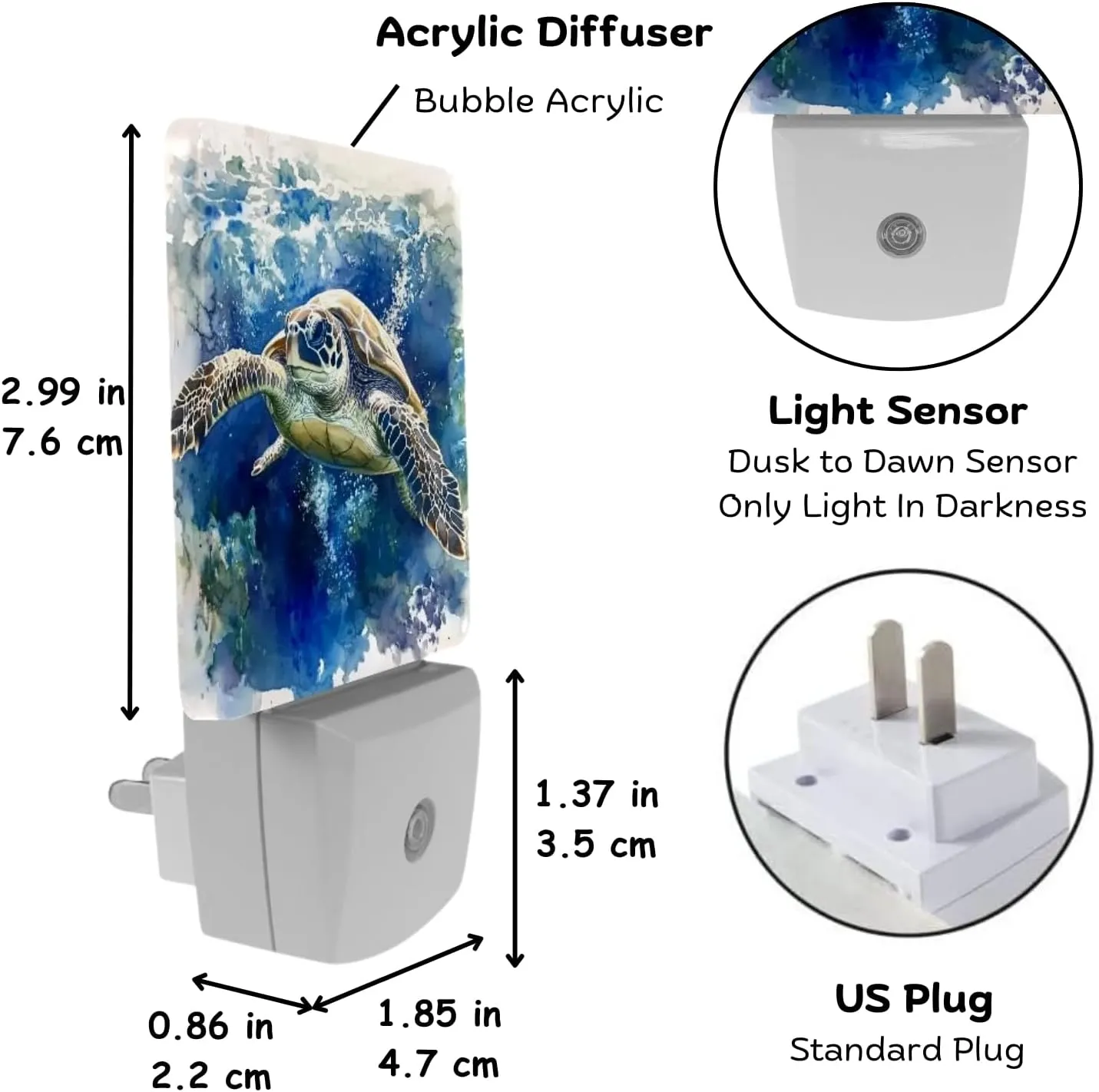 2 Pack Plug-in Night Lights - Automatic Sensor Dusk-to-Dawn LED Warm Sweet Wall Nightlight for Home, Bedroom, Kitchen, Hallway (Blue Sea Turtle)