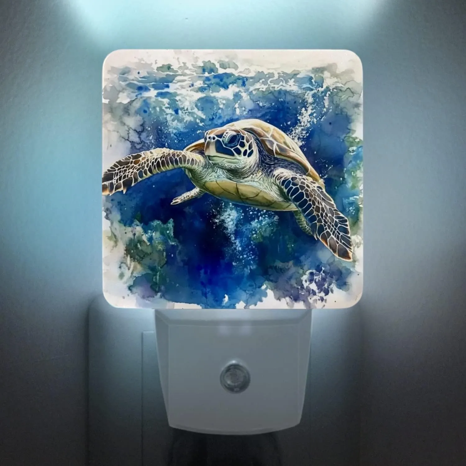 2 Pack Plug-in Night Lights - Automatic Sensor Dusk-to-Dawn LED Warm Sweet Wall Nightlight for Home, Bedroom, Kitchen, Hallway (Blue Sea Turtle)