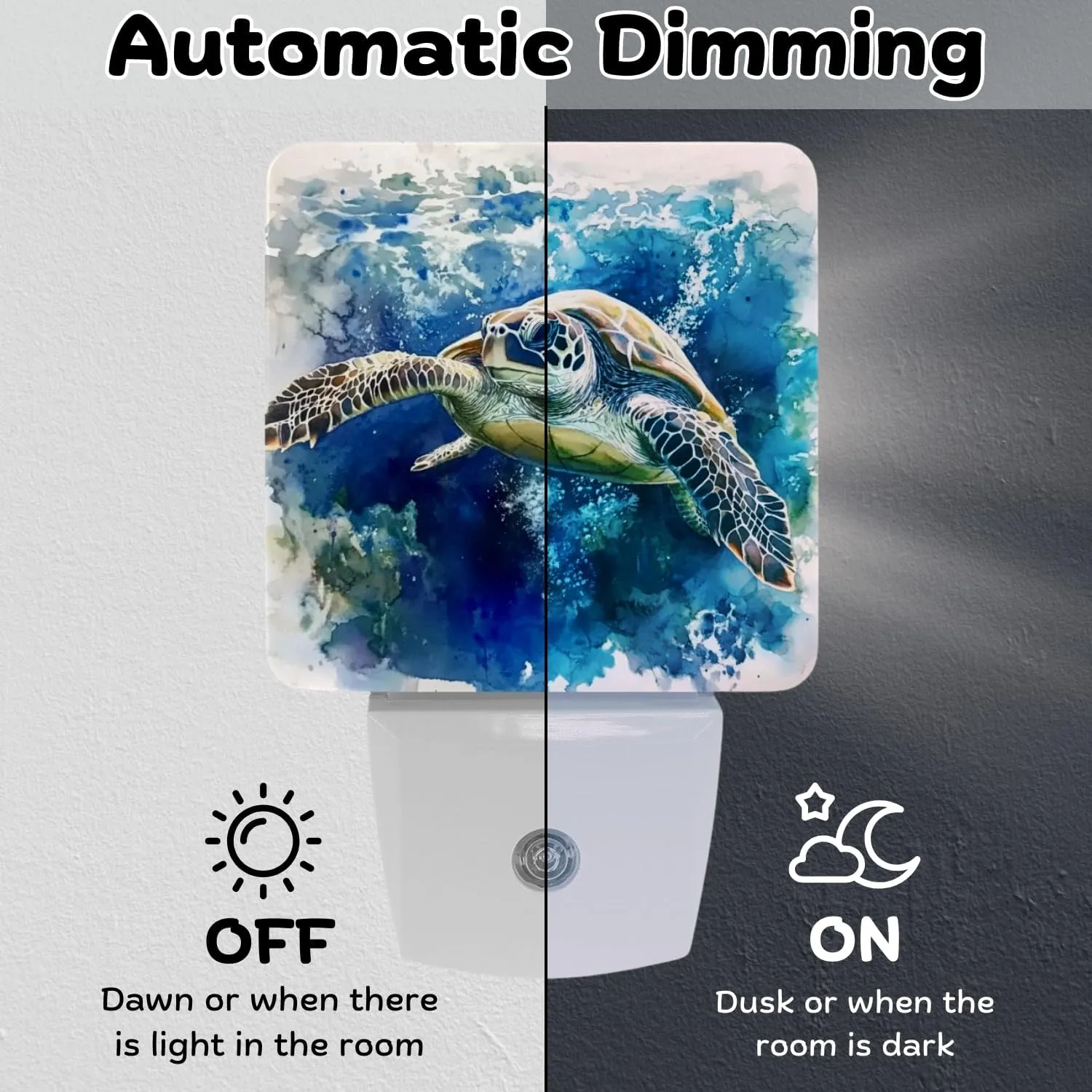 2 Pack Plug-in Night Lights - Automatic Sensor Dusk-to-Dawn LED Warm Sweet Wall Nightlight for Home, Bedroom, Kitchen, Hallway (Blue Sea Turtle)