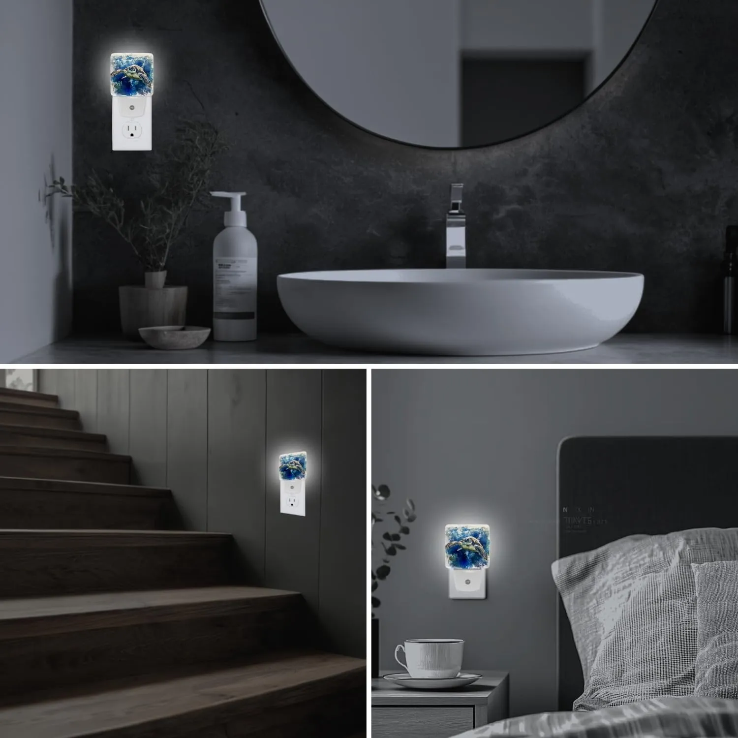 2 Pack Plug-in Night Lights - Automatic Sensor Dusk-to-Dawn LED Warm Sweet Wall Nightlight for Home, Bedroom, Kitchen, Hallway (Blue Sea Turtle)