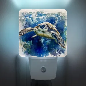 2 Pack Plug-in Night Lights - Automatic Sensor Dusk-to-Dawn LED Warm Sweet Wall Nightlight for Home, Bedroom, Kitchen, Hallway (Blue Sea Turtle)
