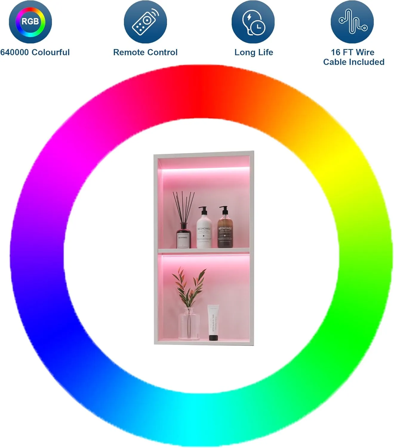 2-Tiers 12x24 Wall Niche with RGB LED Light Strips, White Shower Niche Cabinet, Stainless Steel Bathroom Shelf, NO Tile Needed Recessed Cubby Storage Organizer