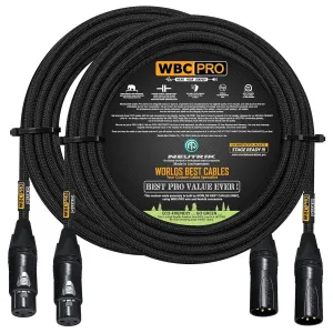 2 Units - 20 Foot - WBC-PRO-Quad Ultra-Silent Ultra-Flexible Balanced Star-Quad Cable with Neutrik Male & Female XLR Plugs & Black Tweed Jacket