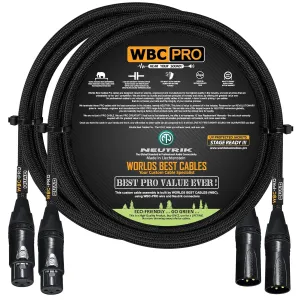 2 Units - 6 Foot - WBC-PRO-Quad Ultra-Silent Ultra-Flexible Balanced Star-Quad Cable with Neutrik Male & Female XLR Plugs & Black Tweed Jacket