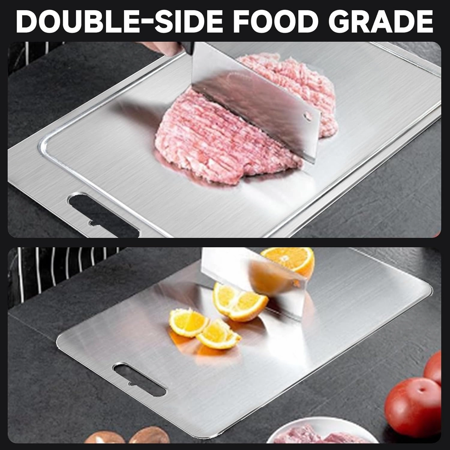 2025 New 100% Pure Titanium Cutting Board with Grooves, Double Sided, Meat, Fruit and Vegetable Cutting Board, Dishwasher Safe (11 * 15 IN)