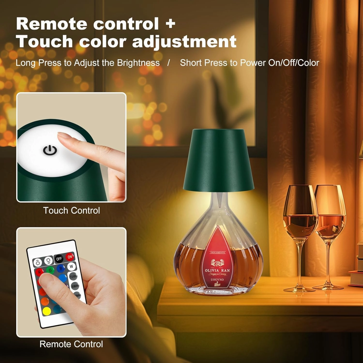 2025 New Wireless Bottle Lamp,RGB LED Bottle Light with Remote(RGB Dark Green, 1pc)